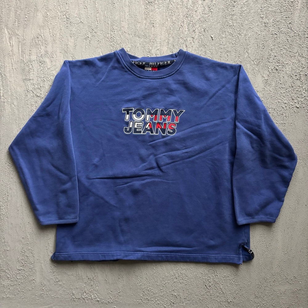 Vintage Tommy Jeans Sweatshirt Mens Medium Blue 90s